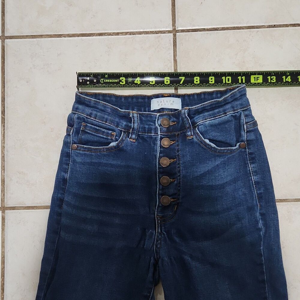 Nature Denim Skinny Jeans Juniors High Rise Stretch Medium Wash Frayed Hem - Picture 2 of 9